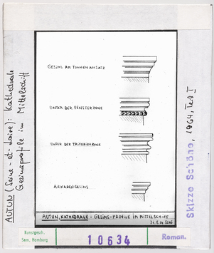 Vorschaubild Autun: Kathedrale Saint-Lazare, Gesimsprofile im Mittelschiff, Skizze Wolfgang Schöne 1964 